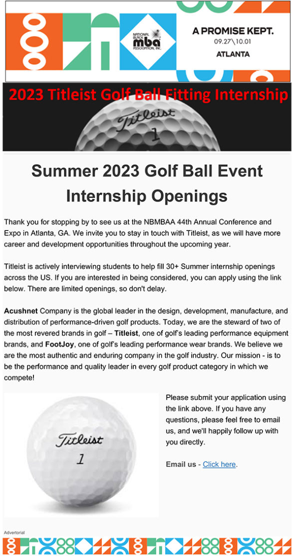 Apply for a Summer 2023 Internship with Titleist! African American